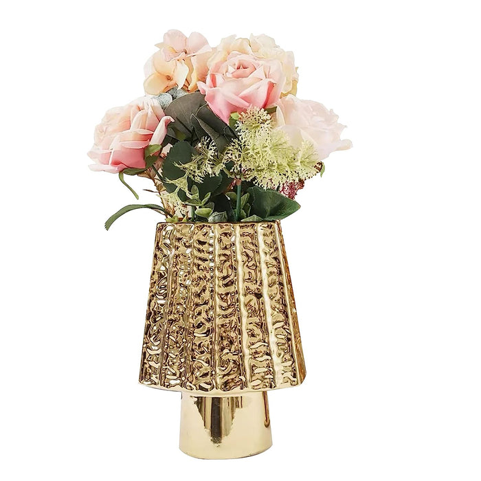 Decorative Ceramic Vase TIVA Gold Plated, Classic Flower Pot for Home, Office, Living Room, Bedroom Decoration (Size : 9x21 Cm)