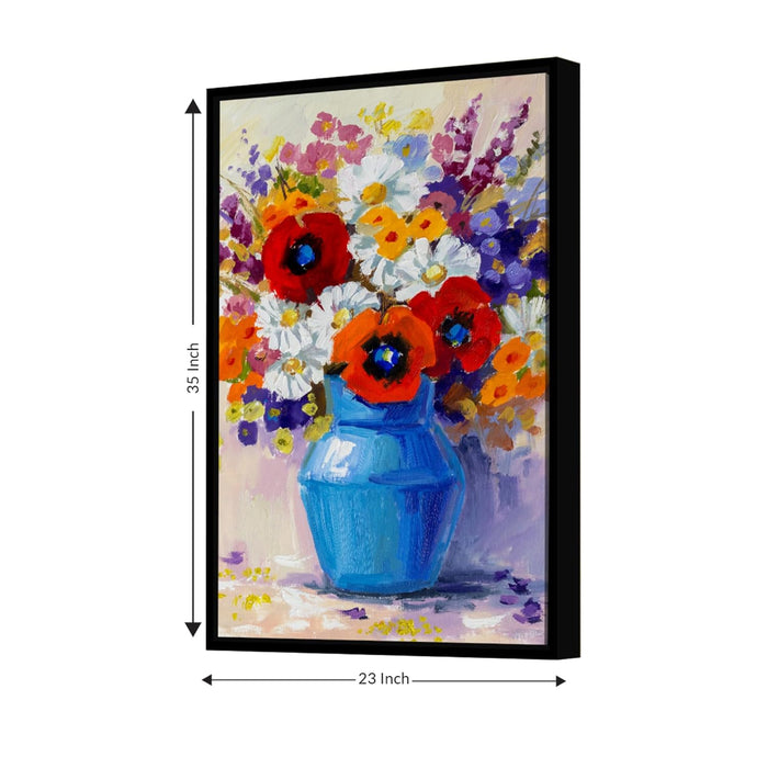 Art Street Canvas Painting Bouquet of Multicolor Wildflowers Framed For Living Room (Size: 23x35 Inch)