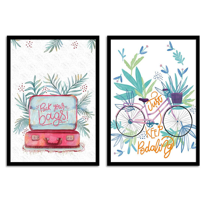 Motivational Art Prints Just Keep Pedaling Wall Art for Home, Wall Decor & Living Room Decoration (Set of 2, 17.5" x 12.5" )