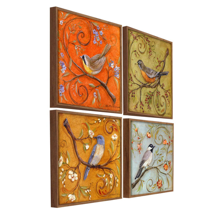 Colorful Bird Theme Set of 4 Framed Canvas