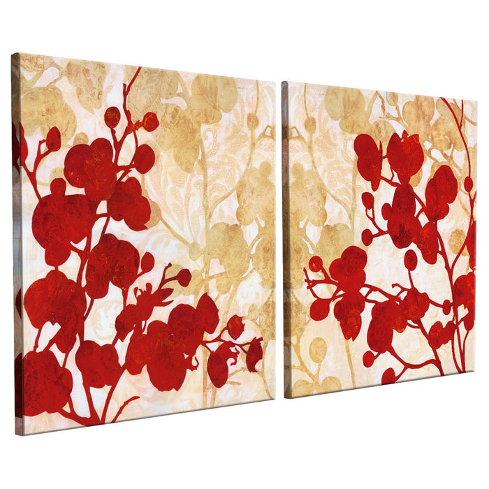Art Street Decorative Red Bush Floral Stretched Canvas Painting for Home Décor (Set of 2, 12 X 12 Inches)