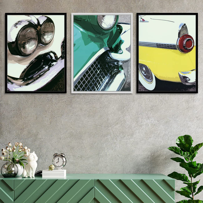 ‎Art Street Set of 3 Canvas Painting White, Green & Yellow Abstract Theme Canvas Painting (Size - 17 x 13 Inch each,Total Dimensions: 17 x 41 Inch, Color - White, Green & Yellow)