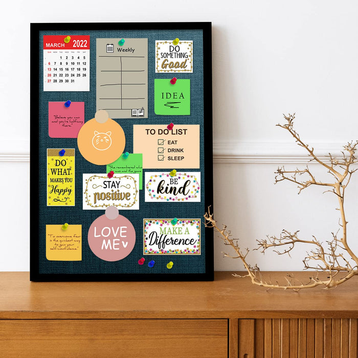 Notice Board Bulletin Board Pin-up Soft Cork Texture Display Board for Home, Office, Kids & School by Artstreet - (Rectangle Shape, Black Frame, 17.2 X 13.2 Inches) Black & Teal
