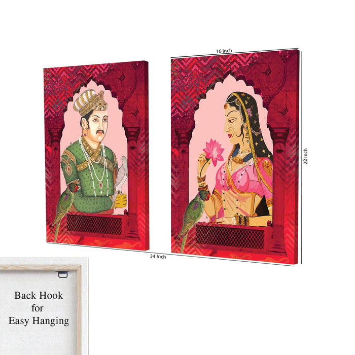 Art Street Stretched On Frame Canvas Painting Shah Jahan Mumtaz Miniature Art, Abstract Art (Set of 2, Size: 16x22 Inch)