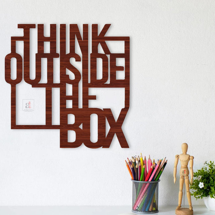 Art Street Think Outside The Box Brown MDF Plaque Cutout Ready To Hang For Home Office Wall Art Decor, Wall Art Hanging Decorative Item, Home Decoration Size -12 x 12 Inches