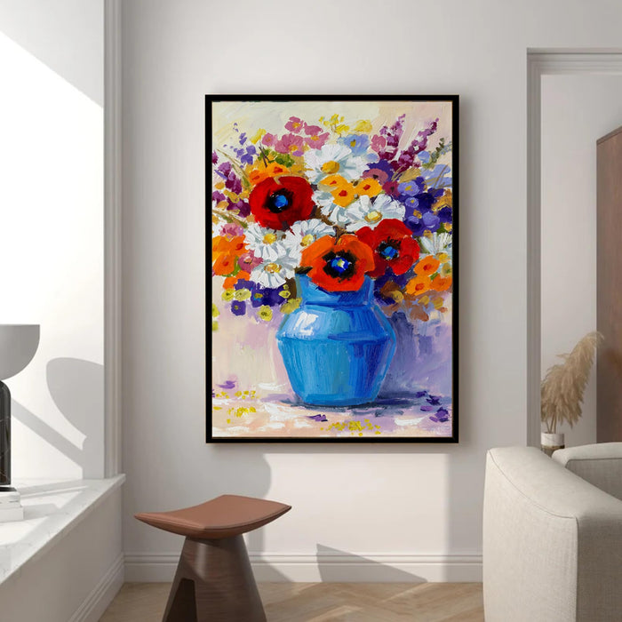 Art Street Canvas Painting Bouquet of Multicolor Wildflowers Framed For Living Room (Size: 23x35 Inch)