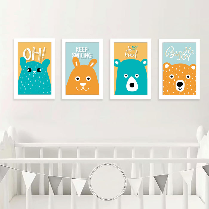 Art Street Keep Smiling Animals Walls Art Prints for Kids Room Decoration (Set of 4, 8.9x12.8 Inch, A4)