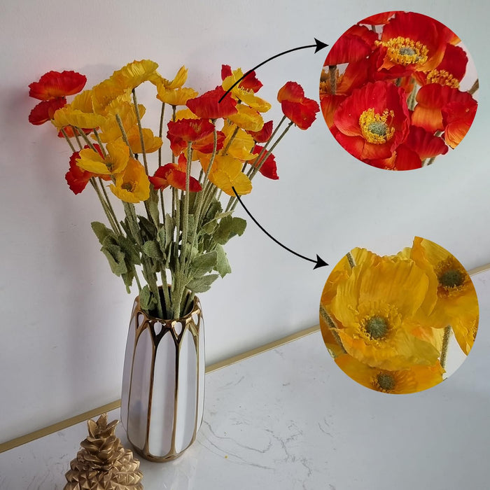 Art Street Artificial Flower Plants Red & Yellow Iceland Poppy, For Home decor (Without Vase Pot), Size: 24 Inch - Set of 4