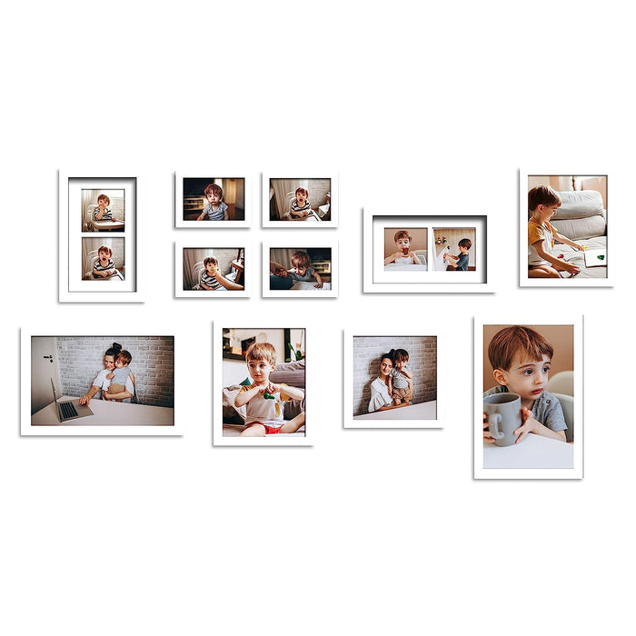 Art Street Collage Wall Photo Frame For Home Decoration - Set Of 11 (4x6-4 Pcs, 6x10-2 Pcs, 8x8-1 Pcs, 8x10-2 Pcs, 8x12-2 Pcs), White