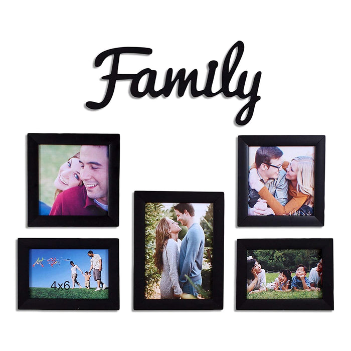 Set of 5 Family Theme Photo Frames with MDF Plaque (Color - Black) Small Small Set of 5