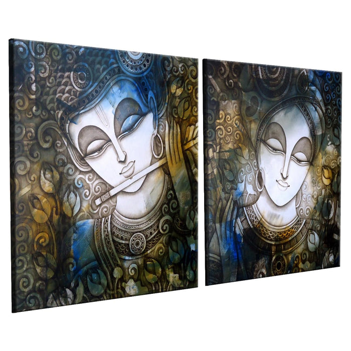 Art Street Decorative Krishna Stretched Canvas Painting for Home Décor (Set of 2, 12 X 12 Inches)