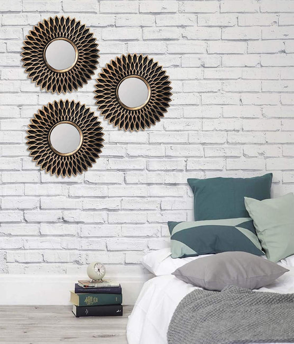 Decorative Round Black Wall Mirror for Living Room Set of 3