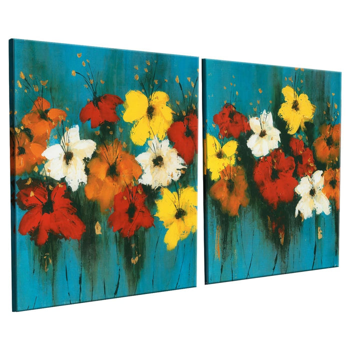 Art Street Canvas Prints Floral Stretched Paintings with Frame for Home, Drawing Room Décor (Multicolor, Set of 2, 12 X 12 Inch)