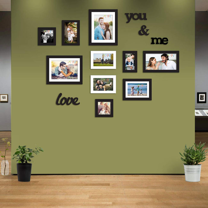10 Black & White Wall Photo Frames With MDF Plaque You & Me And Love (Sizes 4" x 6", 5" x 7", 5" x 5", 6" x 8", 6" x 10", 8" x 10" )
