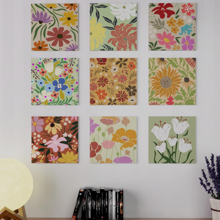 Art Street MDF Floral Wall Art Print, Modern Square Wall Plate, Decorative Home Décor for Living Room, Bedroom & Office (Set of 9, Size: 7.65x7.65 Inch)