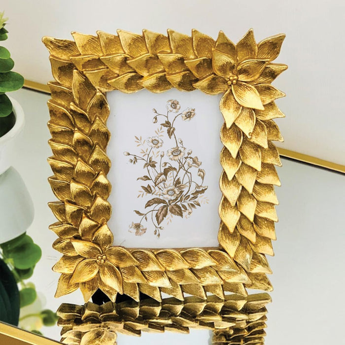 Art Street Golden Leaf Photo Frame For Home Decoration - Royal Gold (Size: 4x6 Inch)