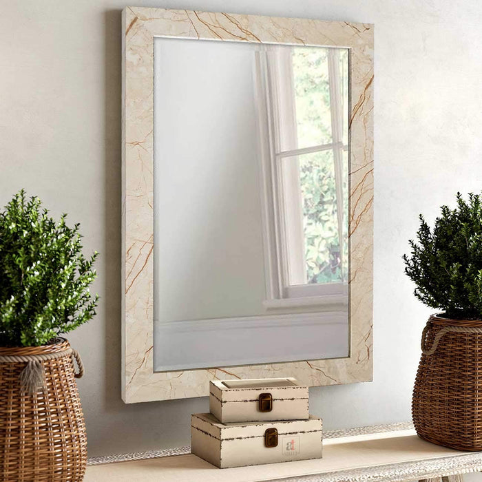 Art Street Wall Mirror for Bathroom/Vanity, Marble Finish Decorative Mirror for Living Room - 14.5 x 20.5 Inchs, Color -Beige