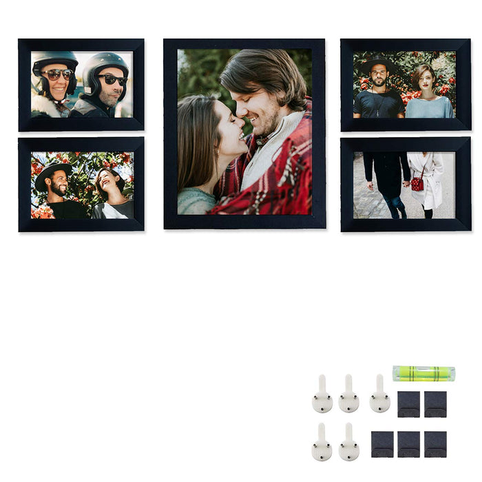 Set of 5 Individual Black Wall Photo Frames ||Mix Size|| 4 Units 4x6, 1 Unit 8x10 inches||