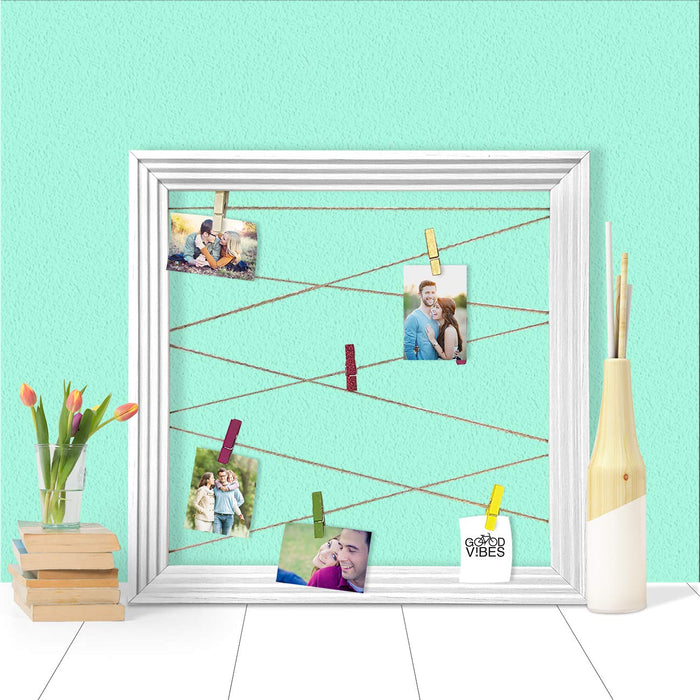 Wooden MDF Photo Hanging Frame With Photo Hanging Clip - White - Size - 13.5 x 13.5 Inch