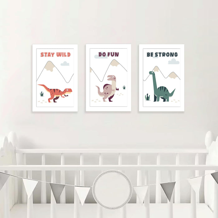 Art Street Stay Wild Dinosaurs Animals Walls Art Prints for Kids Room Decoration (Set of 3, 8.9x12.8 Inch, A4)
