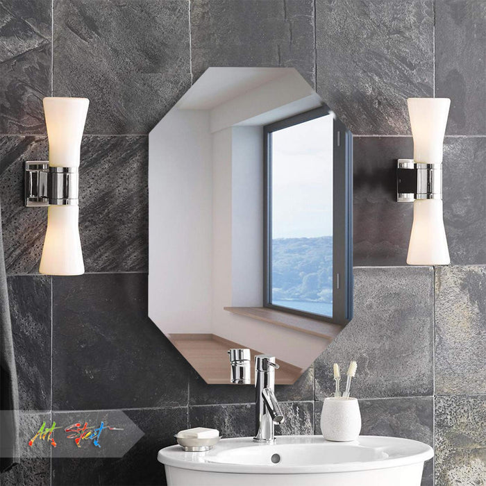 Set of 2 Bathroom Mirrors Wall Mounted, Modern Frameless Hexagon Mirror -15.5 x 23 Inches
