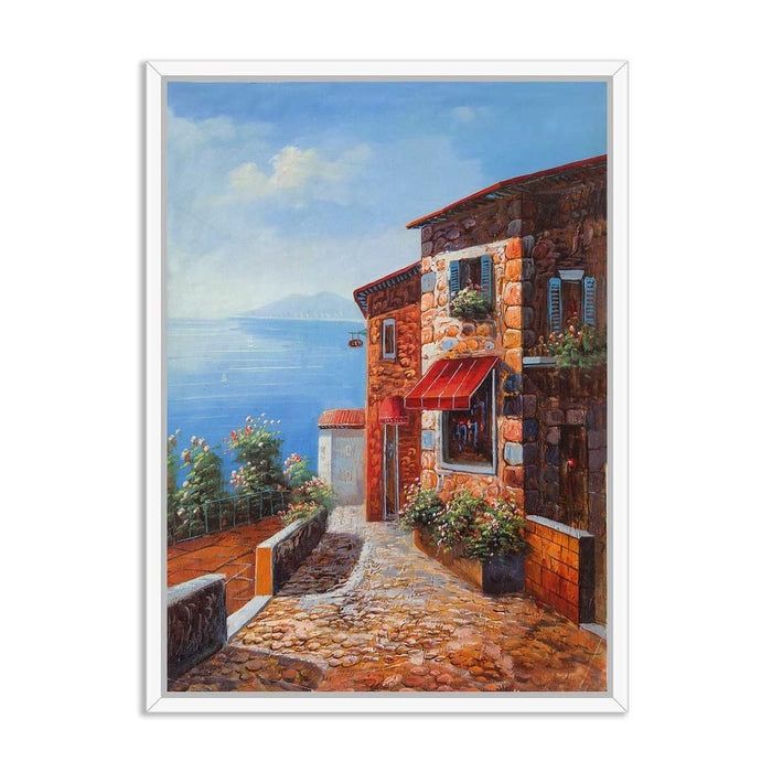 Art Street Brown Color House Theme Canvas Painting with Wooden Frame (Size - 23 x 17 Inch, Color - Brown)