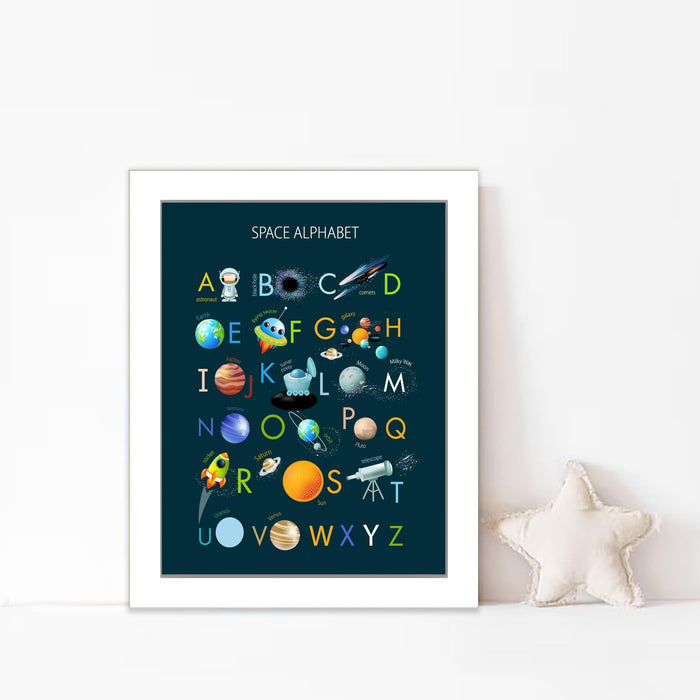 Art Street ABC Alphabet With Space Art Print for Kids Room Decoration (Set of 1, 12.7x17.5 Inch, A3)