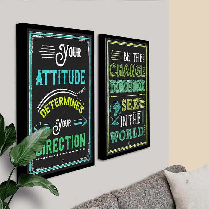 Motivational Art Prints Your Attitude Determines Your Direction Wall Art for Home, Wall Decor & Living Room Decoration (Set of 2, 17.5" x 12.5' )