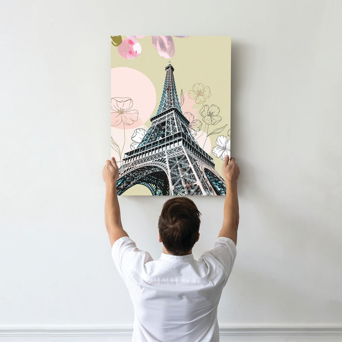 Art Street Stretched On Frame Canvas Painting Eiffel Tower & Arc de Triomphe Art, Abstract Art (Set of 2, Size: 16x22 Inch)