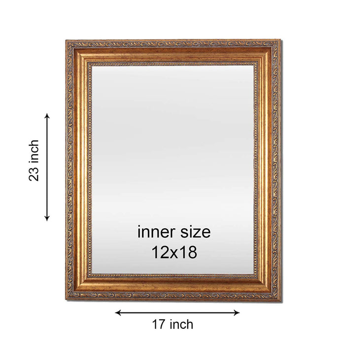 Art Street Mirror for Wall Modern Finish Mirror for Bathroom and Living Room, Golden-Color, Inner Size 12 x 18 Inch, Outer Size 17 x 23 Inch