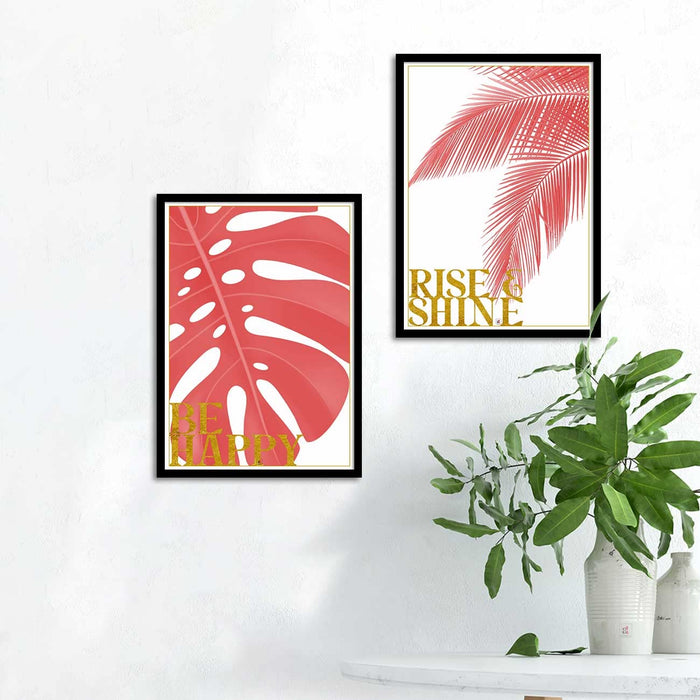 Motivational Art Prints Be Happy Rise & Shine Wall Art for Home, Wall Decor & Living Room Decoration (Set of 2, 17.5" x 12.5" )