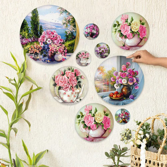 Art Street MDF Wall Plates, MDF Sticker European Style Palace Flowers Pattern Wall Décor For Home & Office Wall Art Decoration, Hanging Decorative Item, Set Of 9