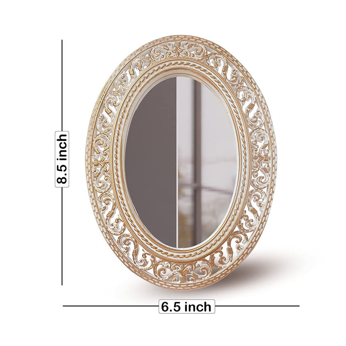 Art Street Decorative Mirror Oval Shape Gold Framed Table Top Mirror for Makeup (Size - 8.5 x 6.5 Inchs) Golden Frame