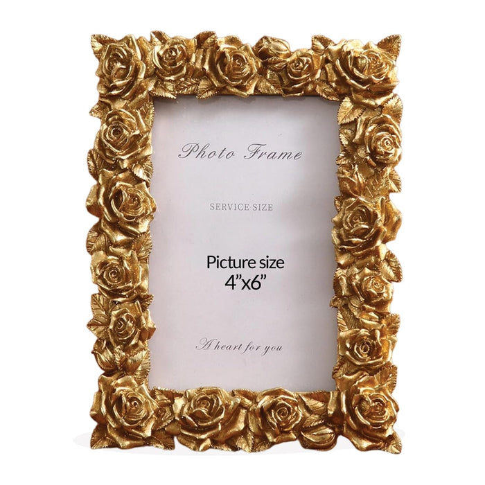 Art Street Resin Gold Rose Swing Photo Frame For Home Decoration - Royal Gold (Size: 4x6 Inch)