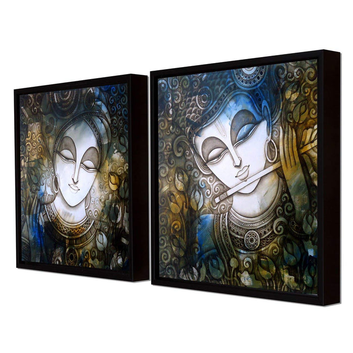 Sri Krishna Theme Framed Canvas Painting