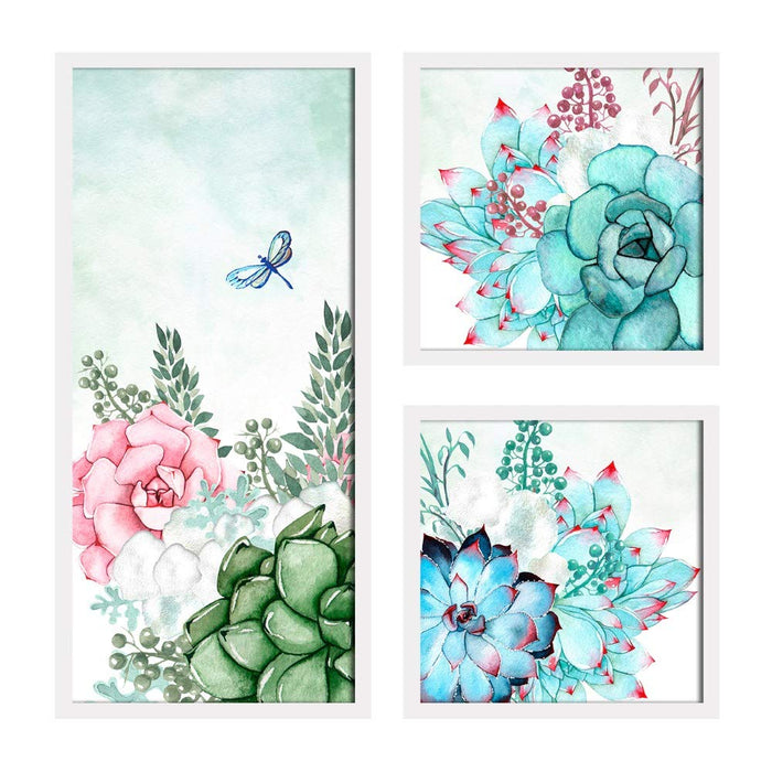 Floral Theme in Framed Printed Set of 3 Wall Art Print, Painting