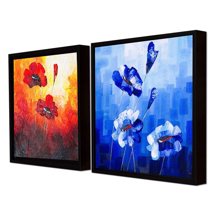Red & Blue Floral Print Framed Canvas Painting