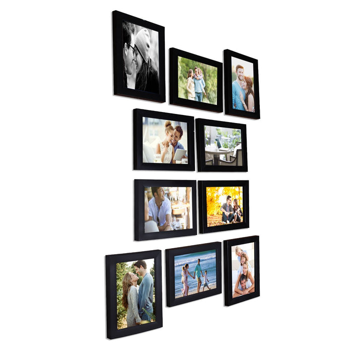 Set of 10 Individual Black Synthetic Wood Wall Mount Hanging Photo Frames (10 Units 5x7 inch)
