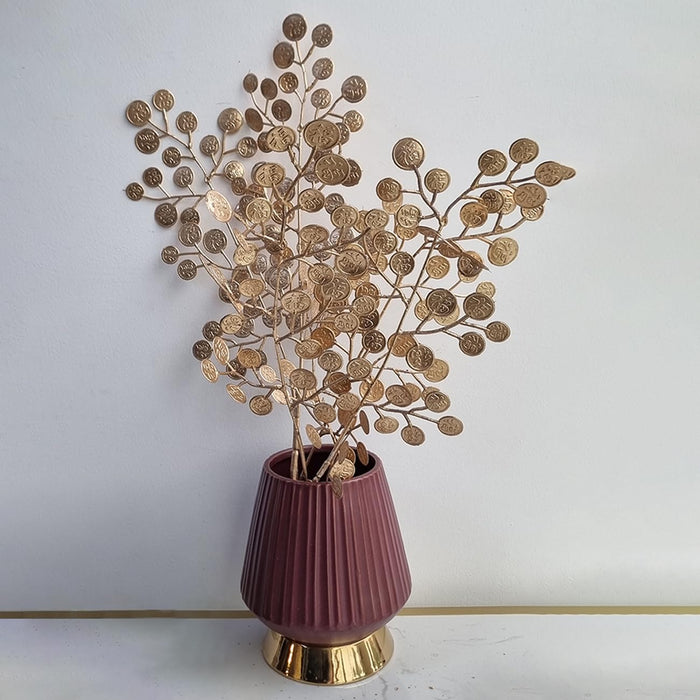 Art Street Artificial Flower Plants Golden Eucalyptus Leaf For home decor (Without Vase Pot), Size: 28 Inch - Set of 2