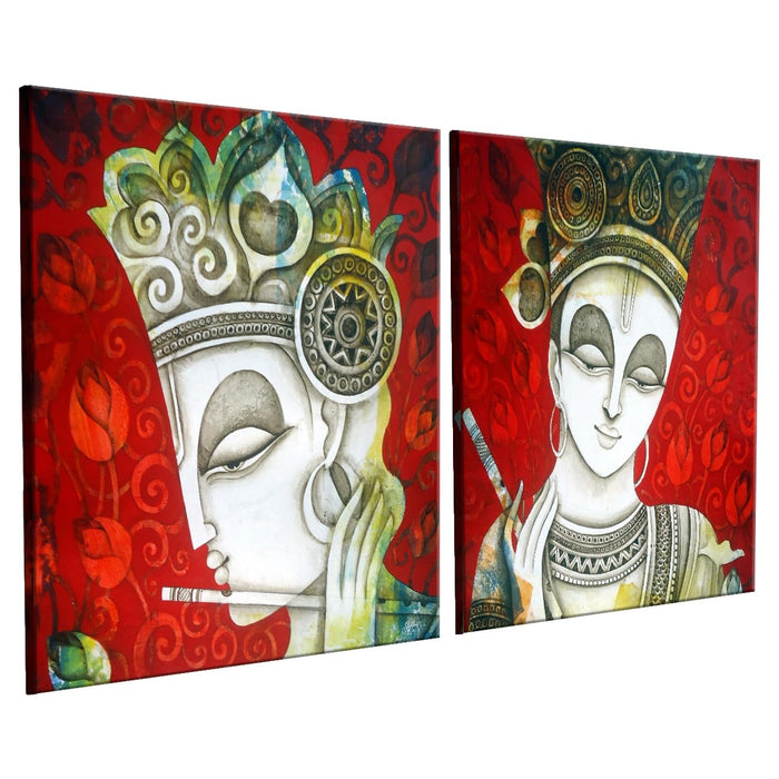 Art Street Decorative Side Krishna Stretch Canvas Painting for Home Décor (Set of 2, 12 X 12 Inches)