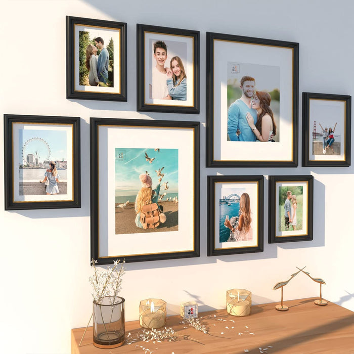 Art Street Set of 8 Wall Photo frames 3D-Timeline Rectangular (11x14, 6x8, 5x7 Inches, Black)