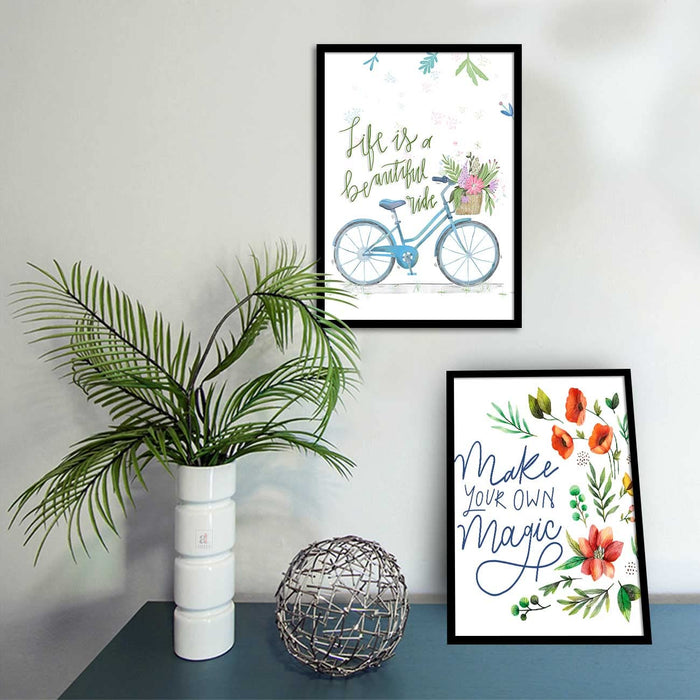 Motivational Art Prints Beautiful Ride Travel Quotes Wall Art for Home, Wall Decor & Living Room Decoration (Set of 2, 17.5" x 12.5" )