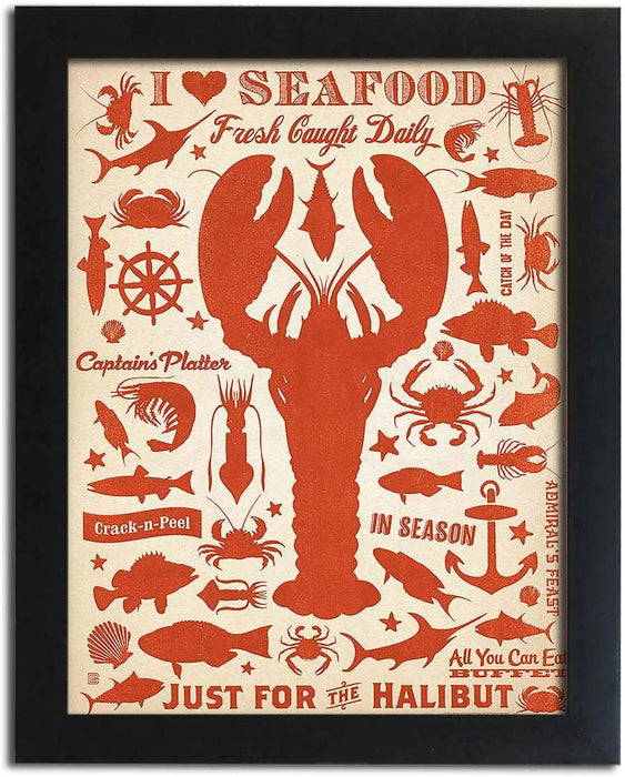 Holiday Theme Motivational Quote Poster With Frame # I Love Sea Food