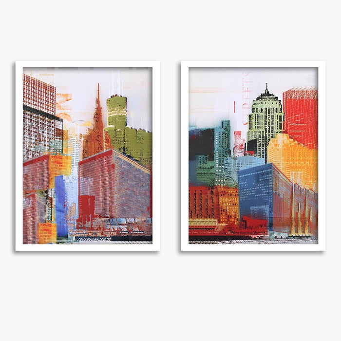 ‎Art Street Set of 2 Multicolor City Art Print Painting White Framed Art Prints Poster for Home Décor and Wall Decoration (Size - 17.5 x 26 Inch)