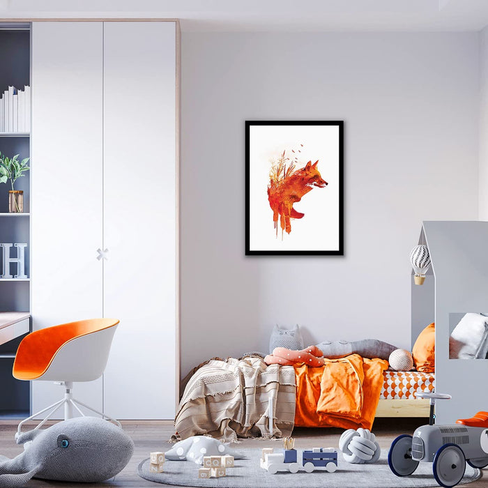 ‎Art Street Red Fox Abstract Design Framed Art Print for Home, Kids Room, Wall Hanging Decor & Living Room Decoration I Modern Luxury Decorative gifts (12.9 x 17.7 Inches)