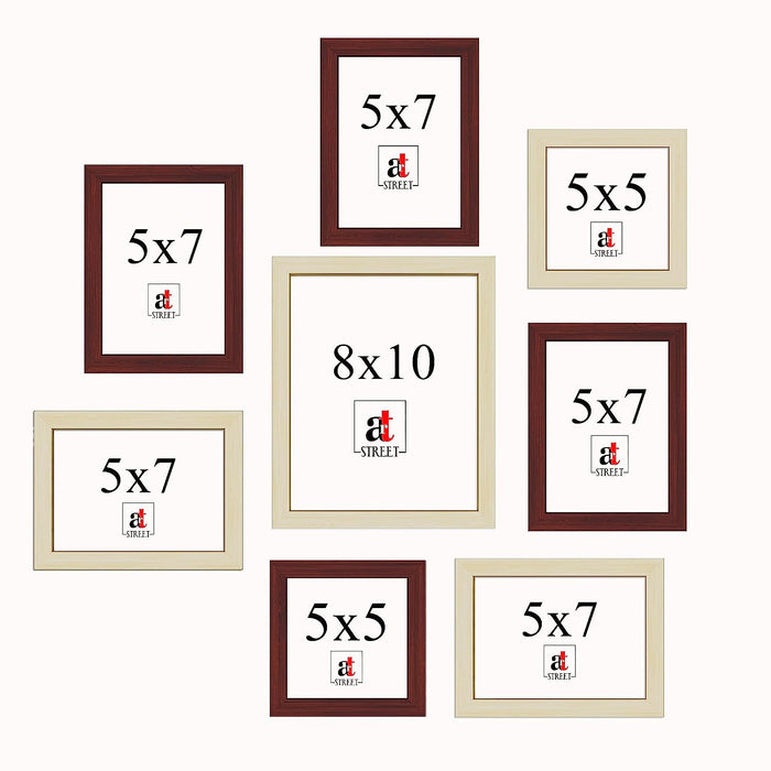 Art Street Pivot Individual Framed Wall Photo Frames For Home Décor - Set Of 8 (Size: 5x5, 6x8, 8x10 Inch)
