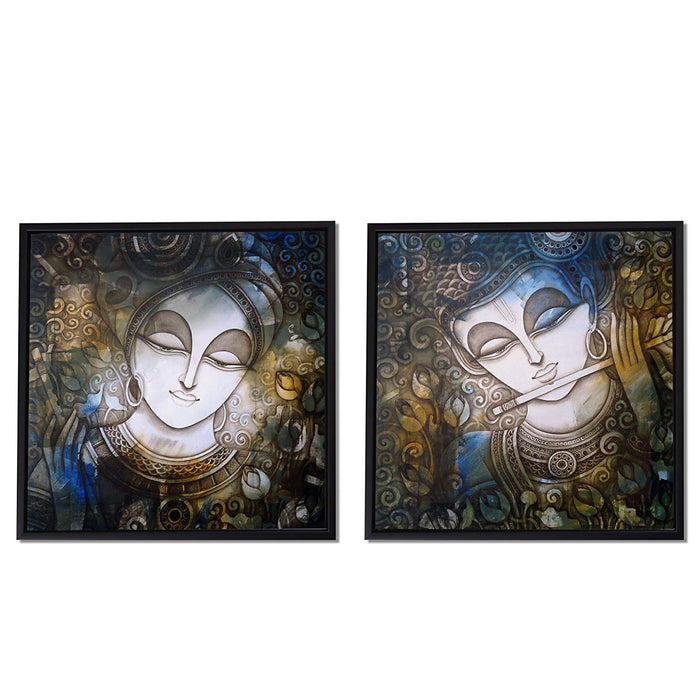 Sri Krishna Theme Framed Canvas Painting