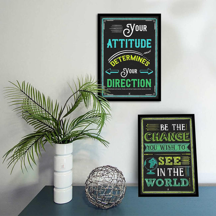 Motivational Art Prints Your Attitude Determines Your Direction Wall Art for Home, Wall Decor & Living Room Decoration (Set of 2, 17.5" x 12.5' )
