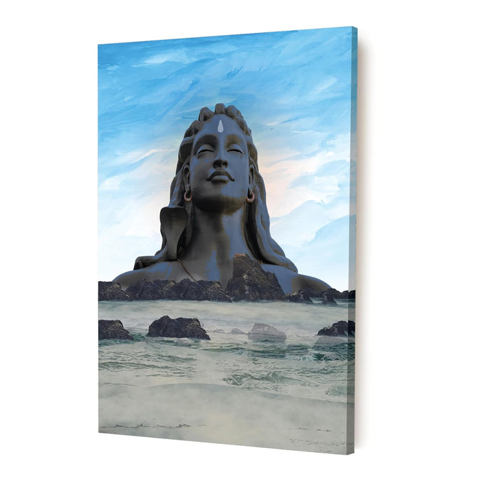 Art Street Stretched Canvas Painting AdiYogi Lord Shiva Statue Theme Wall Art Print for Home & Wall Décor (Size: 16x22 Inch)