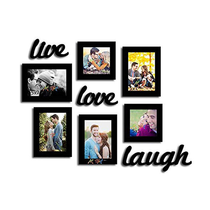 Live-Love-Laugh Black Fiber Wood Wall Photo Frames with MDF Plague Live Love Laugh.